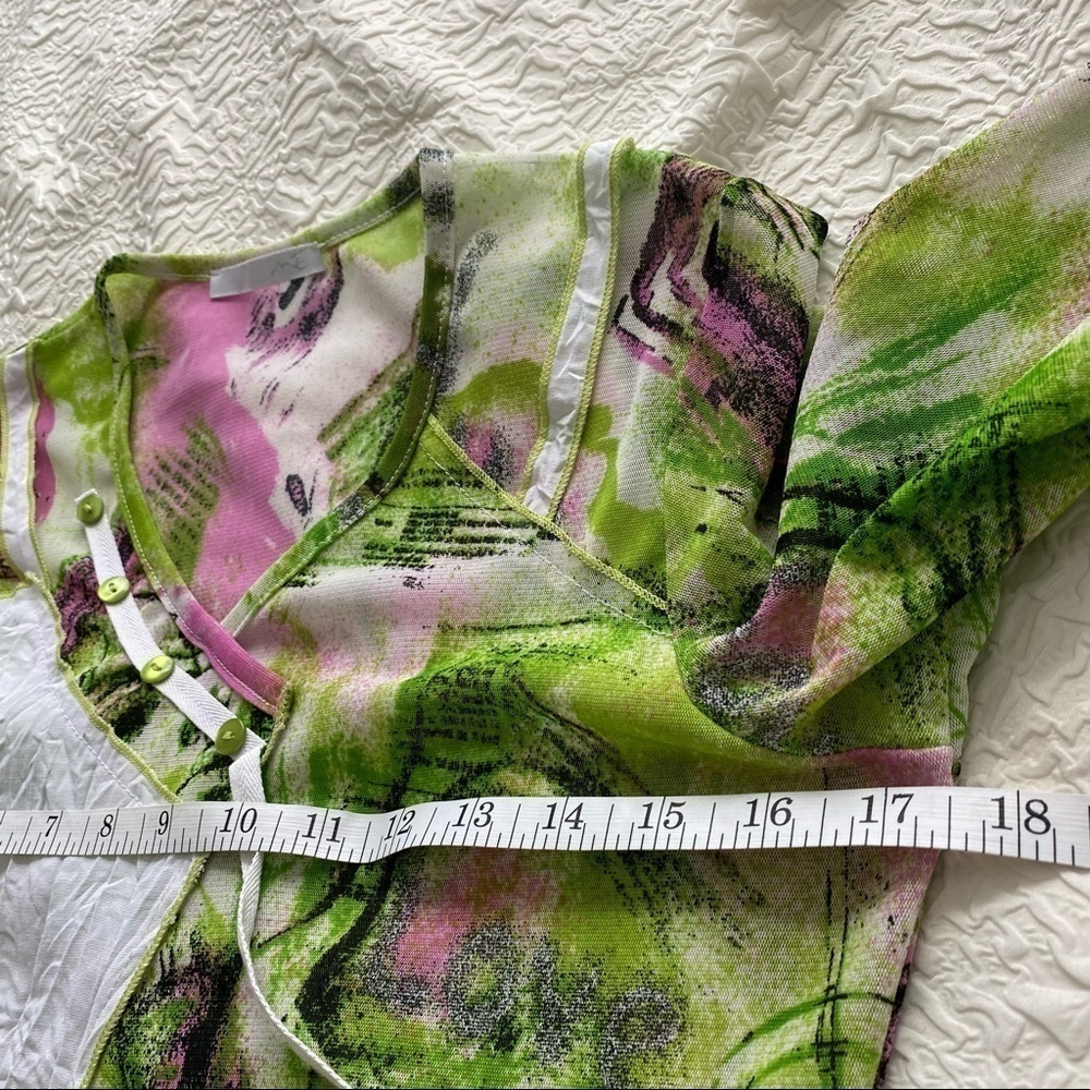 Artistic Green & White Asymmetrical ME Made in France Mix fabric Bogo tunic Smal - Picture 12 of 12